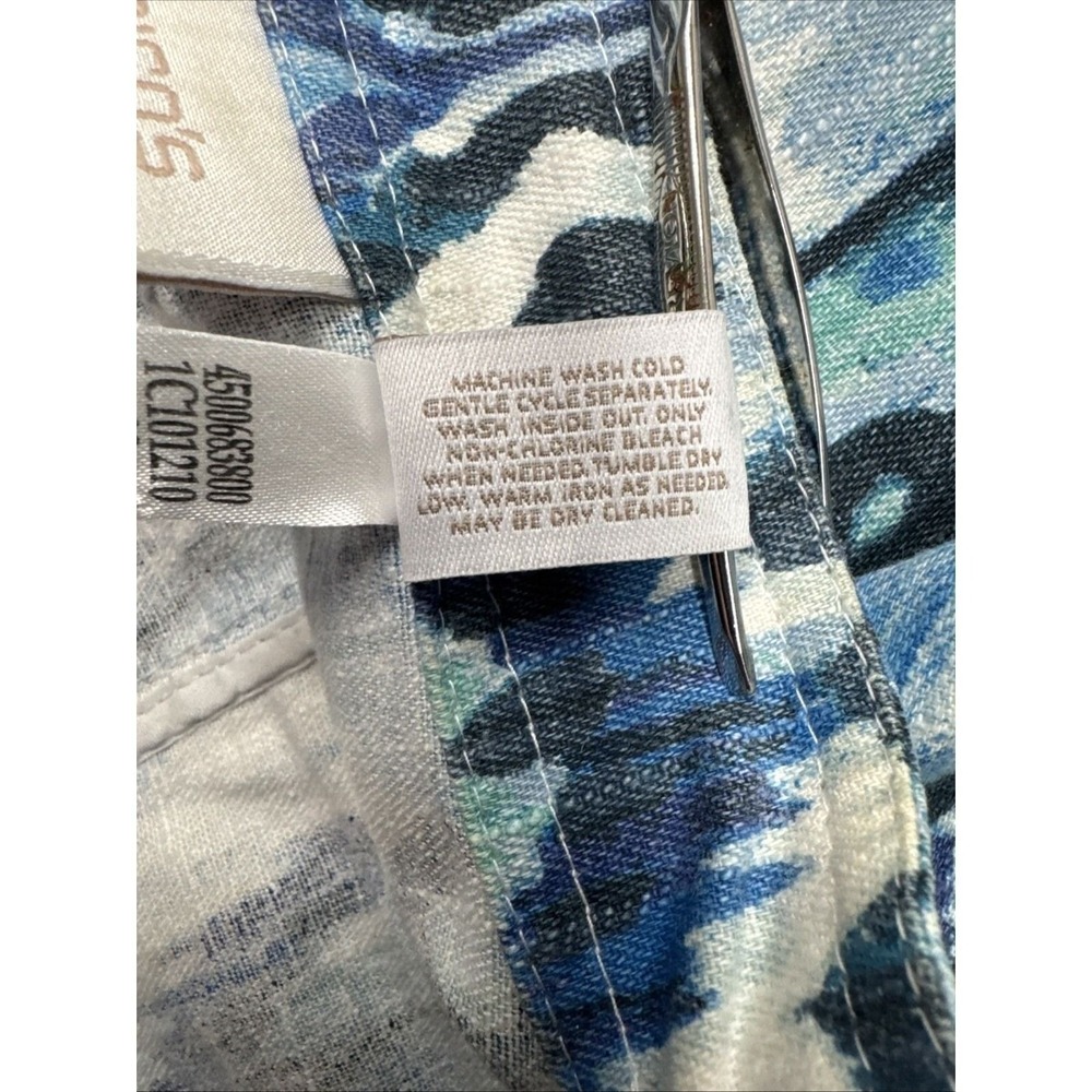 Chico's L Blue Ikat Print Zip Front Linen Cotton Blend Jacket Women's Size 2 - Picture 6 of 7